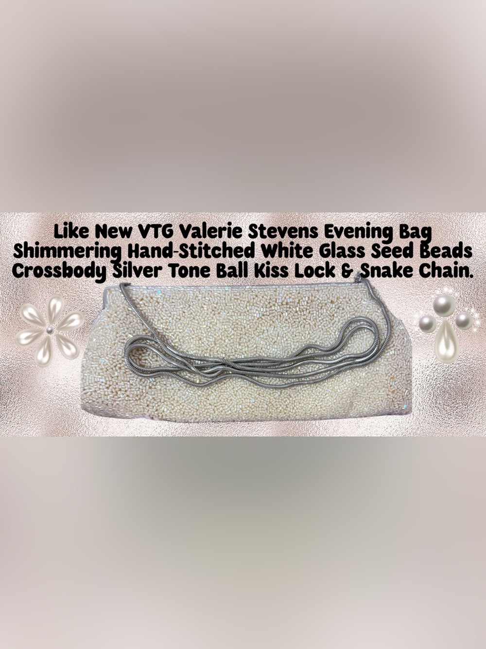 Valerie Stevens Like New Bag Glass Seed Beads Kiss Lock Crossbody Snake Chain